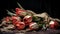 Romantic still life with beautiful bunch of dried tulips. AI generated