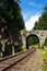 Romantic stone bridge over railway in beautiful forest, Czech republic