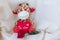 Romantic Stuffed giraffe with a red heart with the legend I love you in Spanish. Concept love, romance, engagement, Valentine.