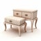 Romantic Style Dresser With Beige Ottoman - 3d Render