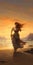 Romantic Sunset Beach Lady In Long Dress Artwork