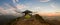 Romantic sunset at herzogstand mountain, pavilion at the summit