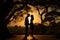 Romantic Sunset. Serene Silhouette of Couple Holding Hands Against Warm Colors of Evening Sky