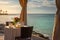 Romantic table for two and Beach with gazebo at sunset, Montego Bay, Jamaica