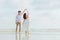 Romantic time loving couple dance on the beach. Love travel concept. Honeymoon concept