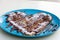 Romantic touch of heart shape pancake with chocolate cream