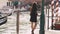 Romantic tourist woman on pier against beautiful view on venetian chanal in Venice, Italy.