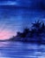 Romantic tropical landscape background. Dark silhouette of seaside with palms against twilight starry sky of blue and