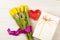 Romantic tulip bouquet and gift box