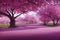 Romantic tunnel of pink sakura blossom trees in the spring, generative AI