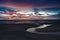 Romantic twilight sky in the evening with small canal on the beach