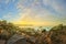 Romantic untouched tropical beach on sunset,