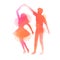 Romantic Valentine lovers dancing silhouette on watercolor background. Love at first sign concept.  Engagement couple. Happy