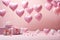 Romantic Valentine's Day background with floating hearts and pink gifts.by Generative AI