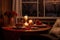 Romantic Valentine\\\'s Day Dinner Table with Couple Sharing a Cozy Evening Moment