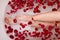 Romantic Valentines day bath with rose petails, home spa, luxury self care