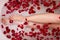 Romantic Valentines day bath with rose petails, home spa, luxury self care