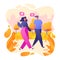 Romantic vector illustration on love story theme. Happy flat people character walking in the park. Happy lover man and woman flirt