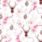 Romantic vector pattern with reindeer, orchids, roses, medallion