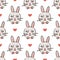 romantic vector seamless pattern with hand-drawn bunnies and hearts.