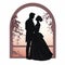 Romantic Victorian-inspired Wedding Guest Silhouette Illustration
