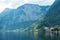 Romantic view on cute houses with lake and mountains, Salzburg, Austria