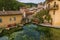 Romantic view of romantic stone town in the heart of Umbria region, named `village of streams` or `little Venice` for the torrent