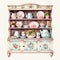 Romantic Vintage Antique Cupboard With Teapots And Floral Designs