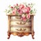Romantic Watercolor Floral Dresser Illustration With Classical Motifs