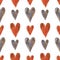 Romantic watercolour seamless pattern, red and purple hearts on white, Valentines Day decor