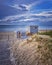 Romantic wedding registry officeon the beach with beach chair and blue clouds. RÃ¼gen