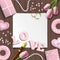 Romantic wedding or valentine motive, inspired by flat lay style, illustration