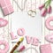 Romantic wedding or valentine motive, inspired by flat lay style, illustration