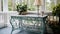 Romantic Whimsy Old Blue Console Table On A Light And Airy Porch