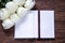 Romantic white roses and nice empty notebook for planning wedding