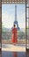 Romantic Window View: Eiffel Tower In Digital Painting Style