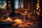 Romantic Wine Glass with Candles - Intimate Evening Setting for Love and Celebration. created with Generative AI