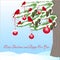 Romantic winter background with green fir tree, red cardinal, ball brown cone, Happy New Year