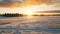 Romantic Winter Landscape Sun Setting Over Snow Covered Field