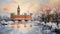 Romantic Winter Scene: Houses Of Parliament And Big Ben In Eric Wallis Style