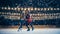 Romantic Winter Snowy Evening: Ice Skating Couple Having Fun, Step on Ice Rink and Start Dancing