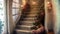 romantic wooden staircase suitable as background