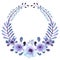 Romantic Wreath With Watercolor Light Blue and Lilac Flowers