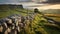 Romantic Yorkshire Landscape: Pearstone Wall At Sunset