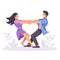 Romantic young couple holing hands and spinning around, forming a heart shape