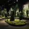 Romanticism-inspired Green Dress Exhibition With Dark Landscape Decorations