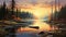 Romanticized Autumn Lake A Stunning Digital Illustration In Uhd