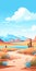 Romanticized Cartoon Desert Landscape With Water - Vector Illustration