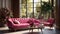 Romanticized Cottagecore Living Room With Pink Sofa And Plants
