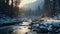 Romanticized Wilderness: Chilly Scenery And Evening Glow In 35mm Photorealistic Cinematic Sets